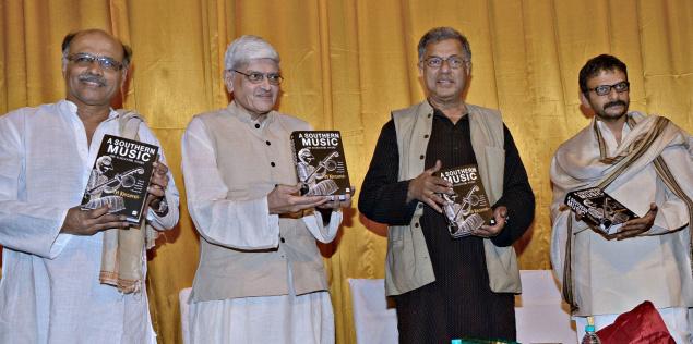 Capt. Gopinath, Gopalkrishna Gandhi, Girish Karnad and T. M. Krishna during the release of Mr. Krishna’s book ‘A Southern Music’ at Chowdaiah Memorial hall in Bangalore on Wednesday. — Photo: Bhagya Prakash K. / The Hindu