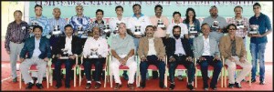 Group Photo of the winners of Vishwamanava Cup Open Golf Tournament held recently at JWGC in city. (sitting from left): Dr. S.L. Narayana (Chairman, Tournament Sub-Committee, JWGC), B.M. Nagesh (Hon. Secretary, JWGC), D. Srinivas (Secretary, Vishwamanava Golfers Association of JWGC), K. Chandra Prakash (Chief Guest), P.M. Ganapathy (President, JWGC), H.D. Thimmappa Gowda (President, Vishwamanva Golfers Association of JWGC), Dr. Puttabasappa (Captain, JWGC), & Mr. H.S. Arun Kumar (Hon. Treasurer, JWGC). (standing from left): Dr. S. Prasanna Shankar, S. Amit, Brig. R.V. Seetharamaiah, Dr. B.G. Yogesh, B.M.Parameshwar, M.G. Chengappa, S. Dinesh Kumar, C.K. Sridhar, Ramesh Kumar Jain, Dristi Karumbaya, Laxman Ramgopal, M. Ramesh and M.S. Shreyas Chandra