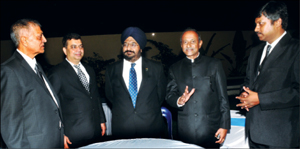 Seen in the picture are Worshipful Brother C. Muthanna (Master for Gen. K.S. Thimmaiah Lodge); Worshipful Brother Ujjval Joshi, Grand Master Most Worshipful Brother Harcharan Singh Ranauta O.S.M.; Organising Committee Chairman Right Worshipful Brother G.K. Balakrishna and Bro. B.N. Pramodh, during the inauguration of the new lodges. 