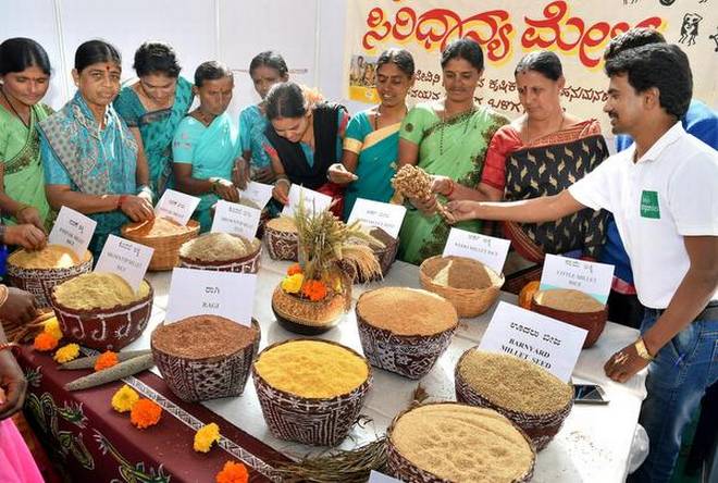 Visitors at the two-day Millet Mela that was inaugurated in Mysuru on Wednesday. 