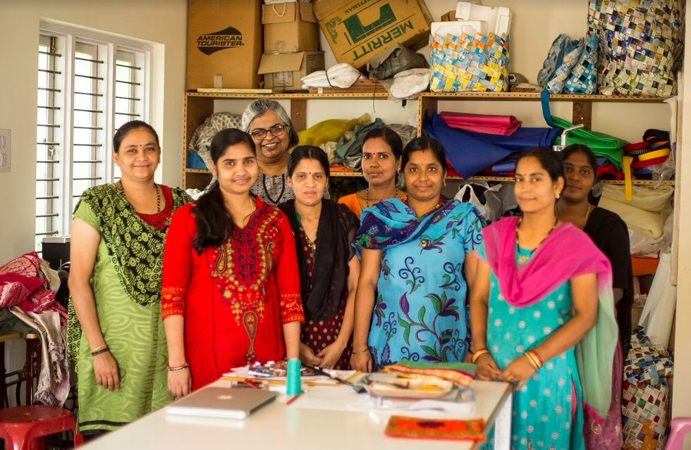 Devika Krishnan (behind, left) along with the womenfolk of Bengaluru unit. Courtesy: Rimagined.