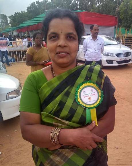 G. N. Suma from Kalpura village of Chamarajanagar district received the district-level best farm woman award. | Photo Credit: B. S. Satish Kumar