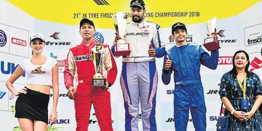 Sohil (in blue) after the MRF National Racing Championship