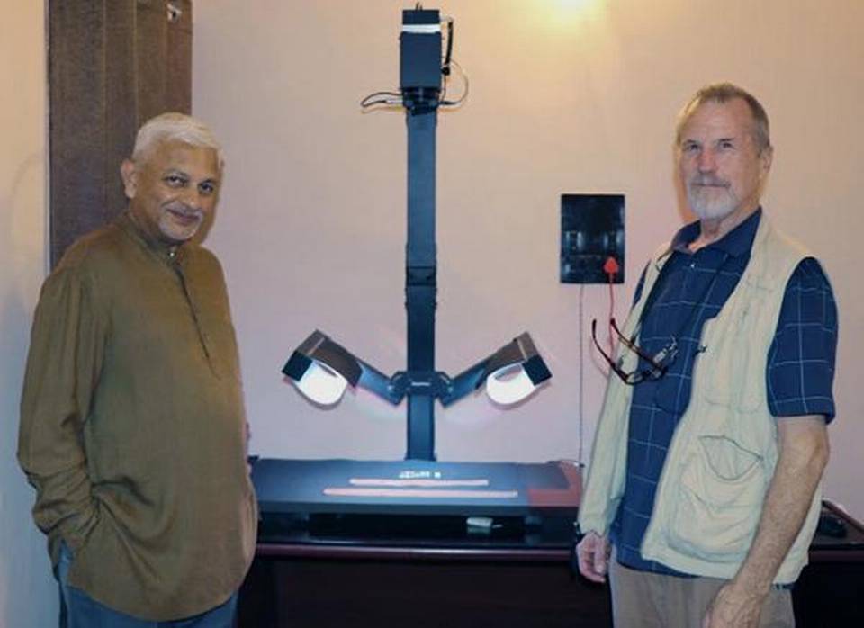 Professor P.R. Mukund and MegaVision president Ken Boydston with the multispectral imaging.