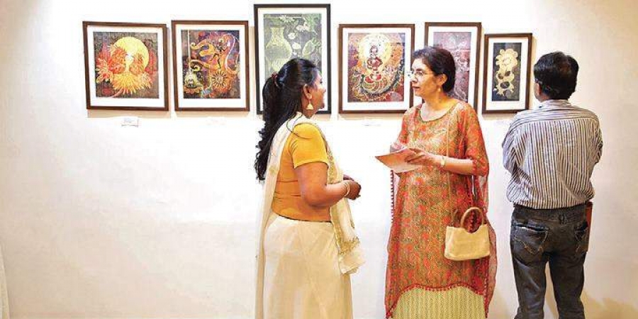 Art aficionados at the ongoing art exhibition featuring works of 15 artists