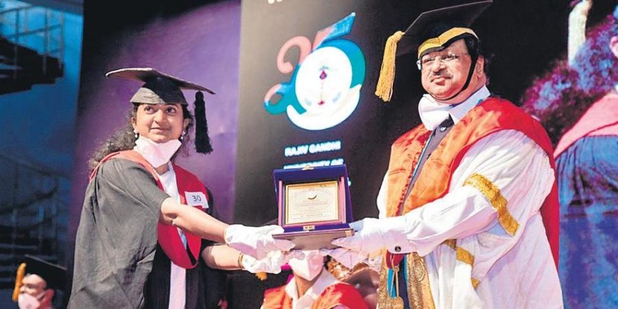 A student receives a medal during the RGUHS convocation on Thursday | EXPRESS