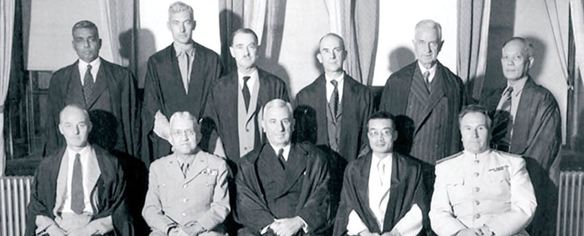 A group photo of the Judges of the Tokyo War Trials.